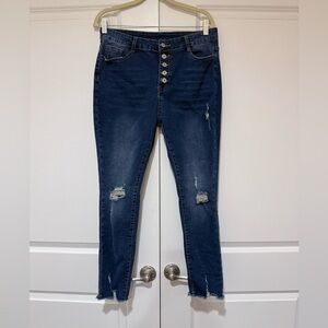 Distressed Skinny Button-fly Jeans, Women Size XL
